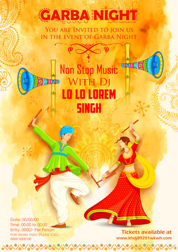 Couple playing Dandiya in disco Garba Night poster