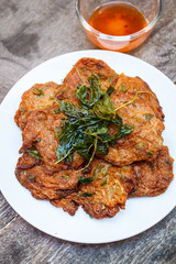 Fried fish cakes (Tod Man Pla), Thai food.