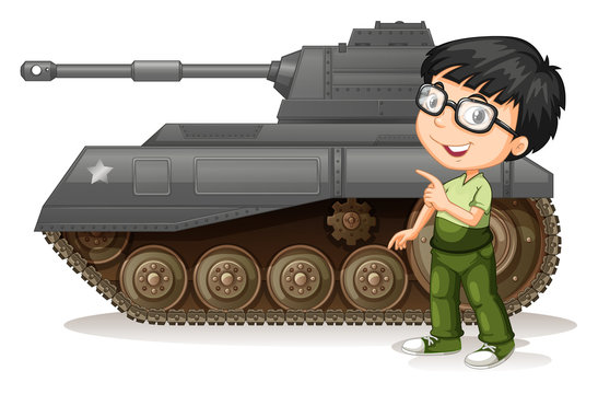 Little boy with fighting tank