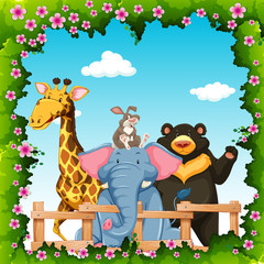 Wild animals in flower frame