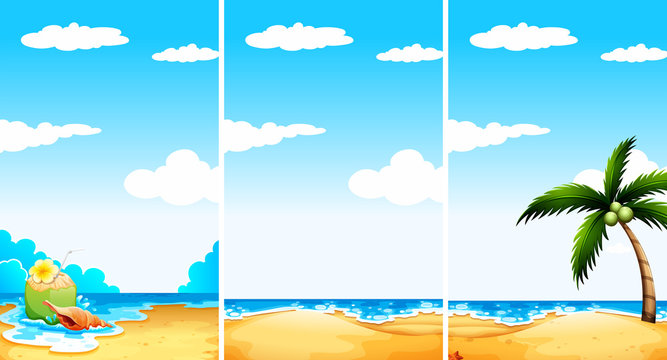 Beach scene in three different viewpoint
