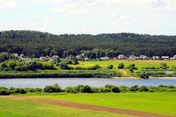 Fototapeta na wymiar Nemunas river view from Mound in Seredzius town