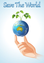 Save the world design with earth and plant