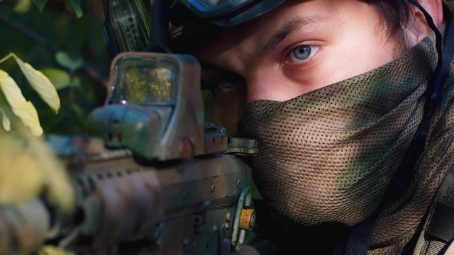 Super close-up of a soldier
