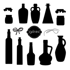 Set of different jar silhouettes for spicy oil with ribbons - 93166913