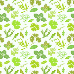Seamless pattern with different green spices