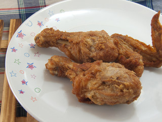 Fried chicken on a white plate