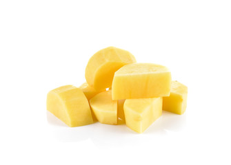 Sliced potatoes on white background