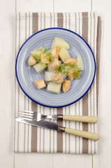 boiled potatoes with chicken fillet cubes and dill