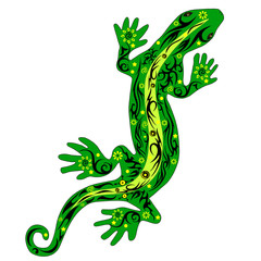 The lizard with a pattern, a reptile an iguana, creeps on top, a gecko with drawing, a skin with flowers, an animal a vector,
