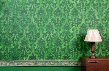 Lamp in vintage green interior