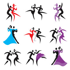 Dancing icons.
Set of icons with couples dancing modern, classical and disco dance. Vector  available.
