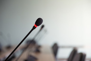 Conference Microphone in the meeting room (Selective Focus)