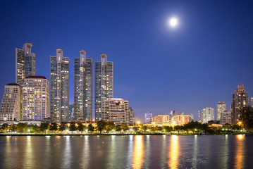 Benjakitti Nation Park cityscape at night time.