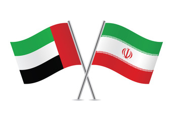 United Arab Emirates and Iran flags. Vector illustration.