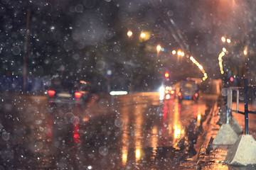 blurred background night city lights flashing drops