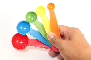 colorful measuring spoons isolated on white