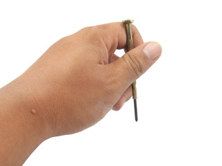 Man hand with screwdriver isolated on white