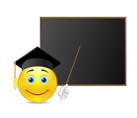 Smile student around blackboard