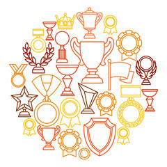 Awards and trophy sport or business line icons background