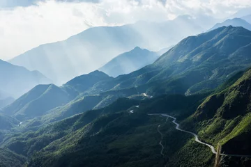 Fototapeten mountain view en route  from Sapa Vietnam with sun ray  © joeylonely