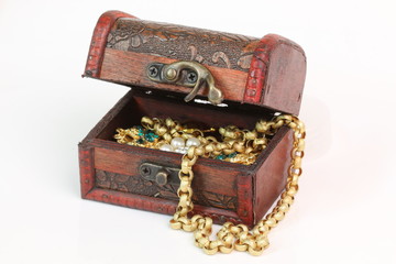 Treasure chest on a white background.