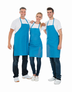 Janitors Wearing Blue Apron
