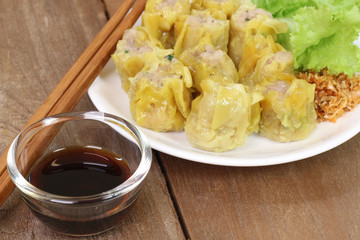 Dumpling on the wooden floor.