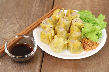 Dumpling on the wooden floor.