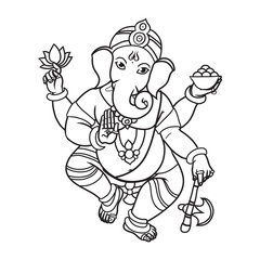 Cartoon vector elephant head God Ganesha. Invitation cards Dawali Holiday or Ganesh Chaturthi.