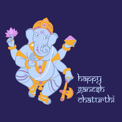 Cartoon vector elephant head God Ganesha. Invitation cards Dawali Holiday or Ganesh Chaturthi.