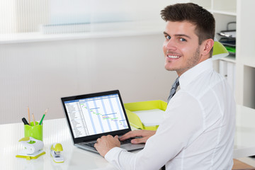 Businessman Working With Gantt Chart On Laptop