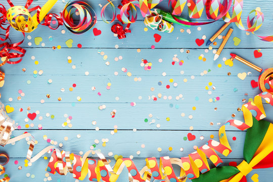 Colorful party streamer and bow tie border