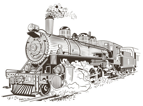 steam locomotive illustration in vintage style