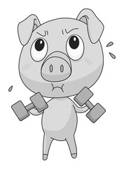 Little pig lifting weights