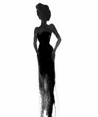 woman with elegant dress .abstract watercolor .fashion background