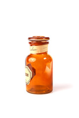 Vintage glass vial, bottle on white background
