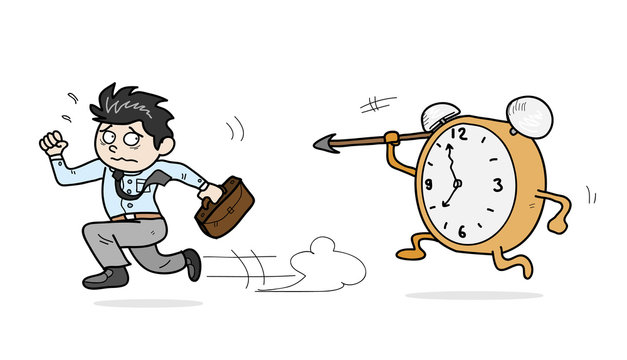 Against the Time, a hand drawn vector illustration of a worker racing against the time.