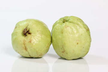Guava fruit has green skin and white flesh, vitamin C.