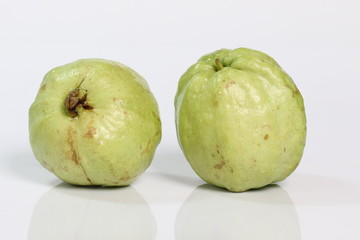 Guava fruit has green skin and white flesh, vitamin C.