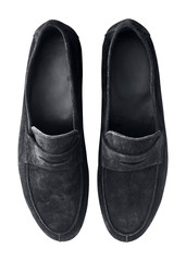 Luxury black suede loafers isolated om white background