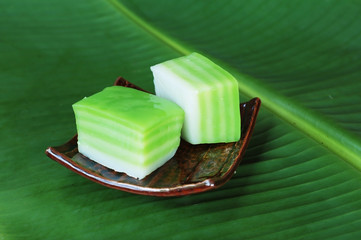 Thailand Desserts on banana leaf background