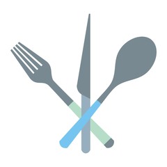 Cutlery, fork, knife and spoon. Color vector icon.