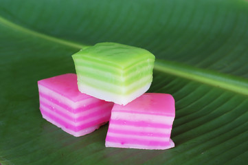 Thailand Desserts on banana leaf background