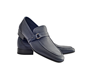 Dark blue stylish male shoes with little buckles isolated on whi