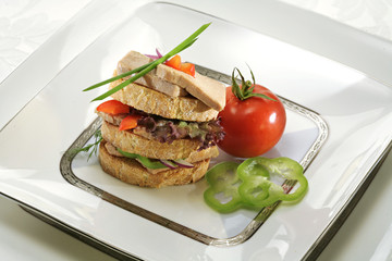 delicious foie gras sandwich with vegetables