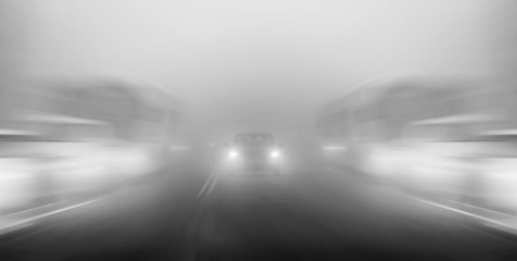 blurred background traffic jams foggy night