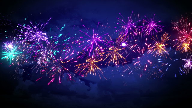 beautiful fireworks in night sky seamless loop animation 4k (4096x2304)
