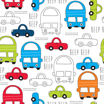 seamless colorful car pattern vector illustration