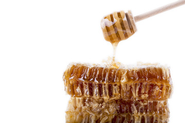 honeycomb with honey and honey stick